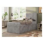 Łóżko kontynentalne TILIO 90x200 - H3 - jasnoszary, sztruks - strona prawa