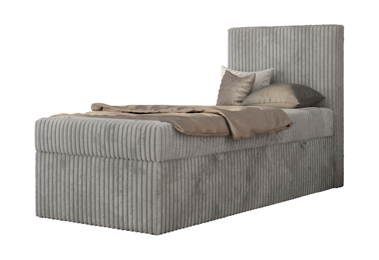 Łóżko kontynentalne TILIO 90x200 - H3 - jasnoszary, sztruks - strona prawa