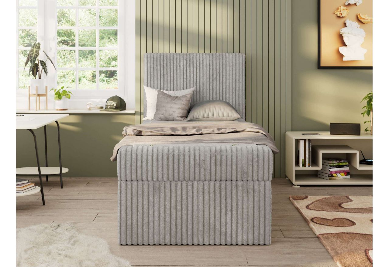 Łóżko kontynentalne TILIO 90x200 - H3 - jasnoszary, sztruks - strona prawa