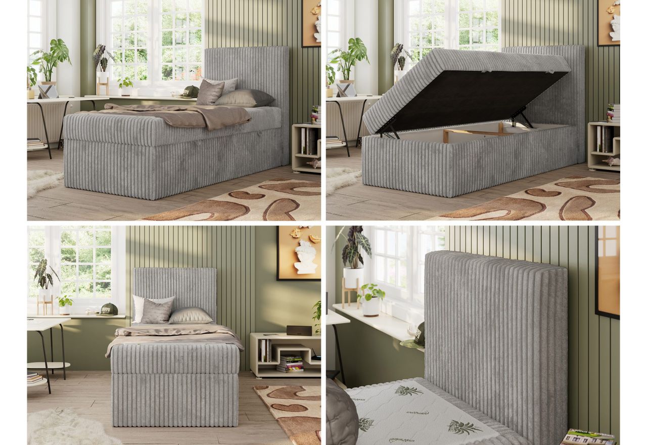 Łóżko kontynentalne TILIO 90x200 - H3 - jasnoszary, sztruks - strona prawa