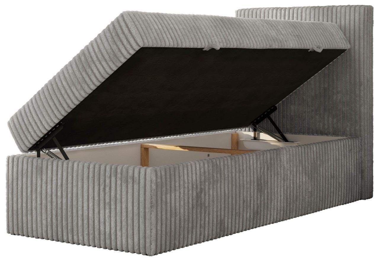 Łóżko kontynentalne TILIO 90x200 - H3 - jasnoszary, sztruks - strona prawa