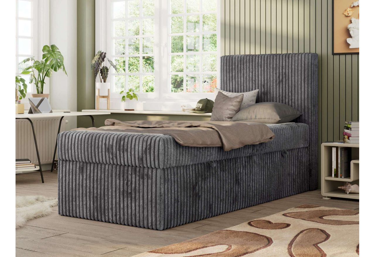 Łóżko kontynentalne TILIO 90x200 - H3 - ciemnoszary, sztruks - strona prawa