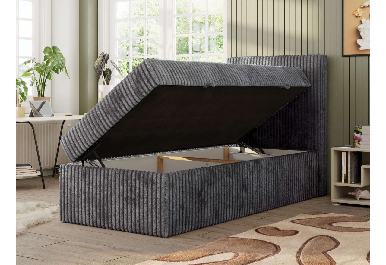 Łóżko kontynentalne TILIO 90x200 - H3 - ciemnoszary, sztruks - strona prawa