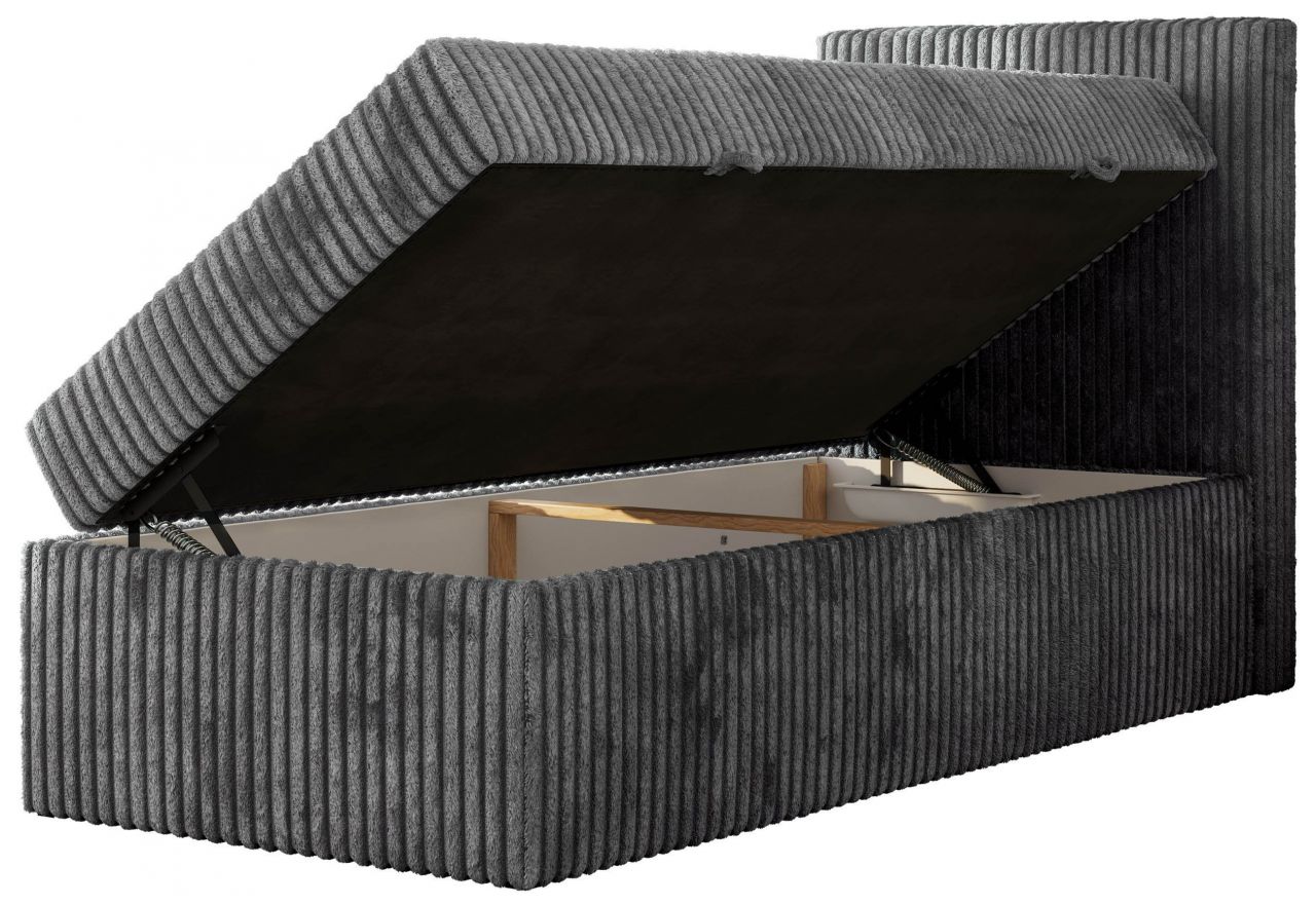 Łóżko kontynentalne TILIO 90x200 - H3 - ciemnoszary, sztruks - strona prawa