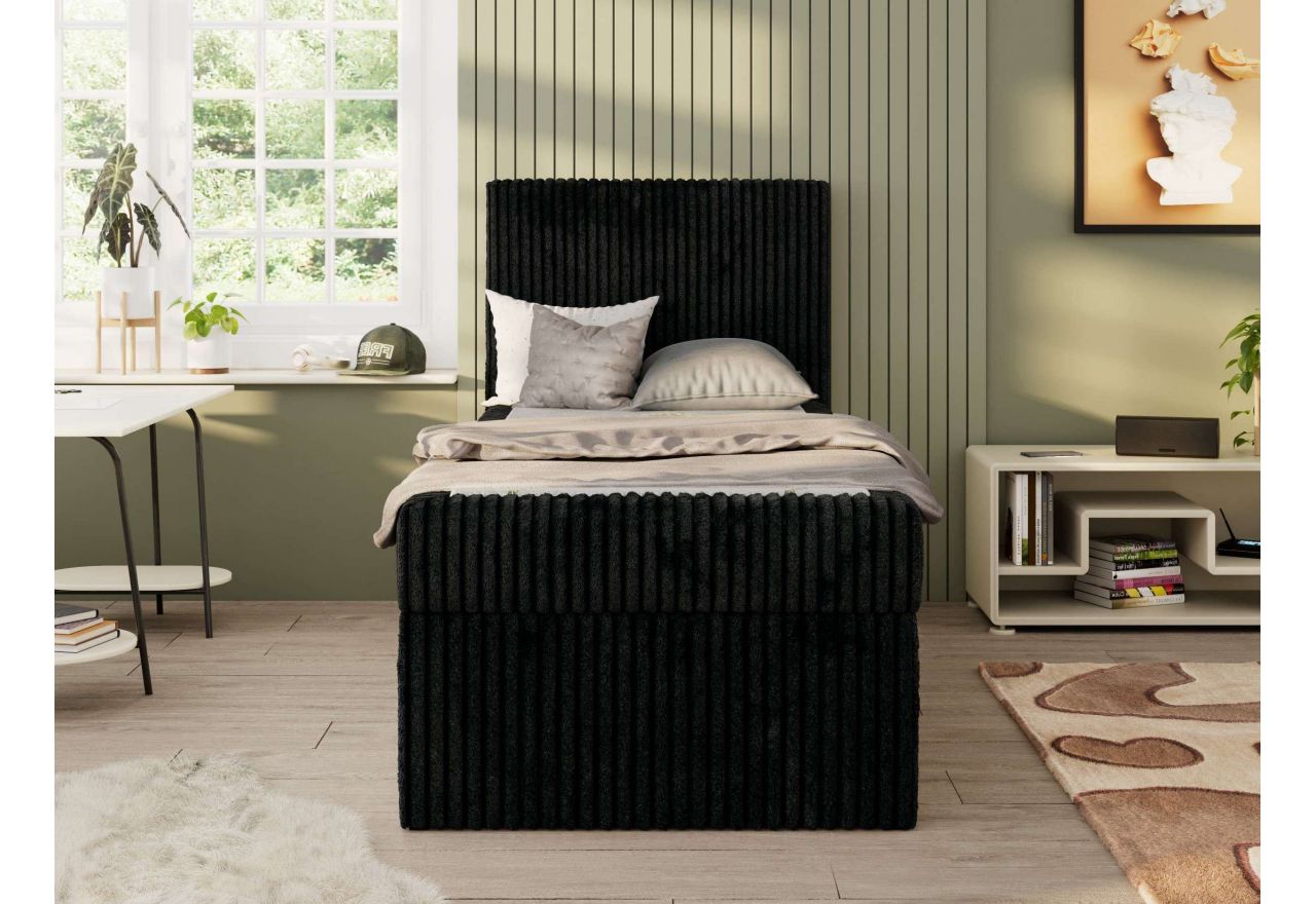 Łóżko kontynentalne TILIO 90x200 - H3 - czarny, sztruks - strona prawa