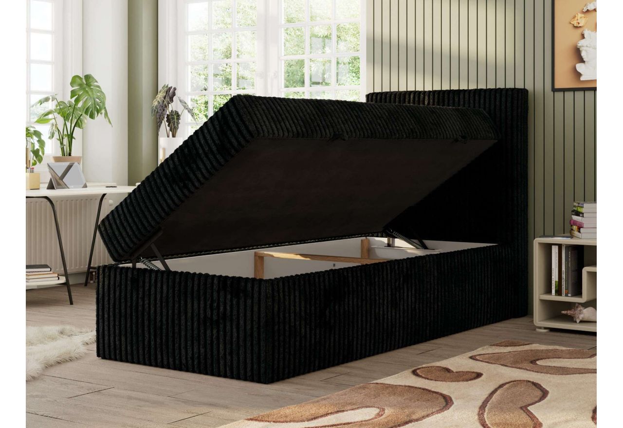 Łóżko kontynentalne TILIO 90x200 - H3 - czarny, sztruks - strona prawa