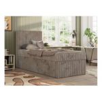 Łóżko kontynentalne TILIO 90x200 - H4 - jasnobrązowy, sztruks - strona lewa