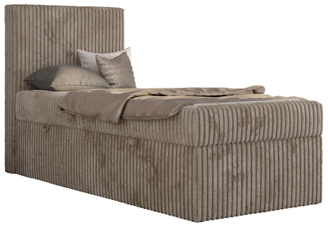 Łóżko kontynentalne TILIO 90x200 - H4 - jasnobrązowy, sztruks - strona lewa