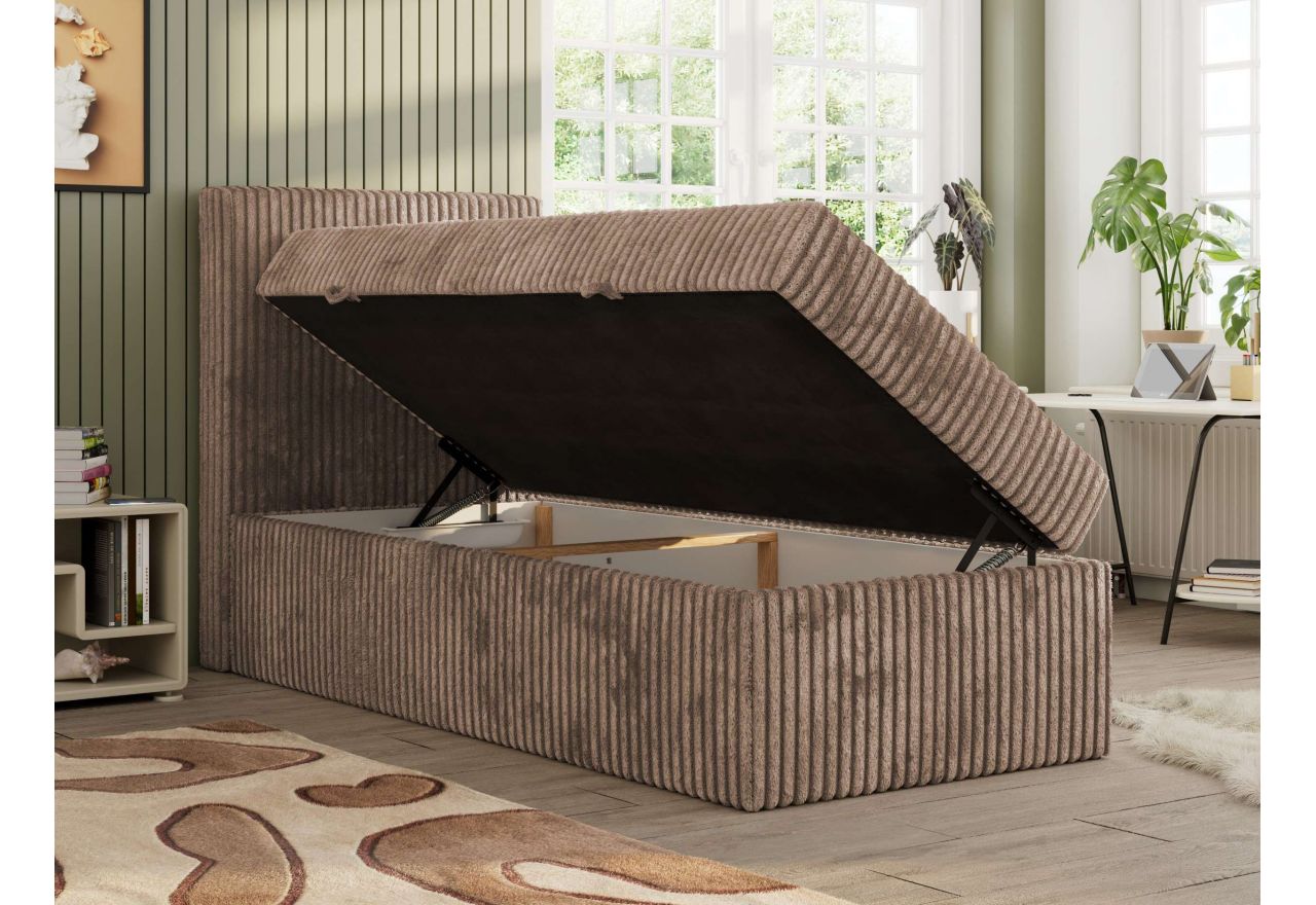 Łóżko kontynentalne TILIO 90x200 - H4 - brązowy, sztruks - strona lewa