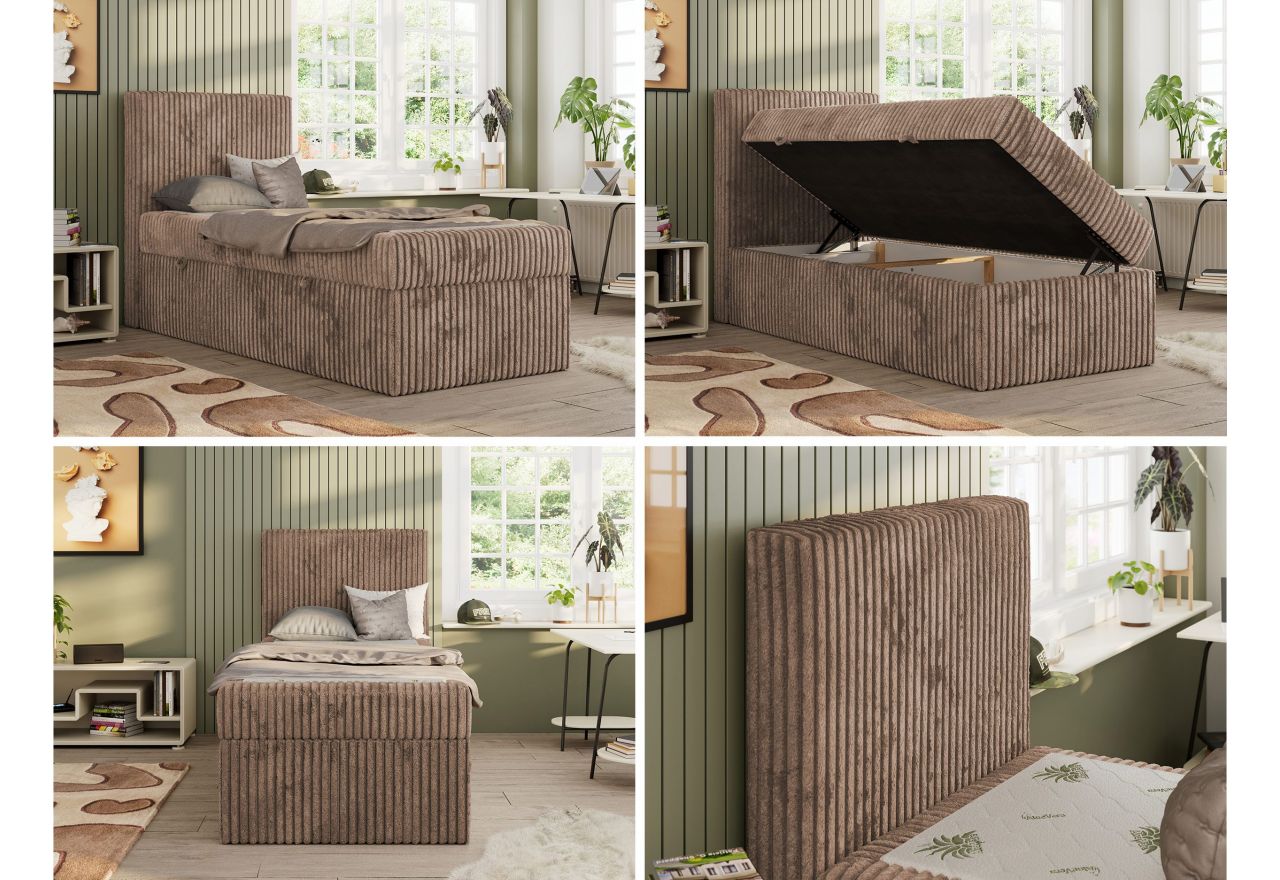 Łóżko kontynentalne TILIO 90x200 - H4 - brązowy, sztruks - strona lewa