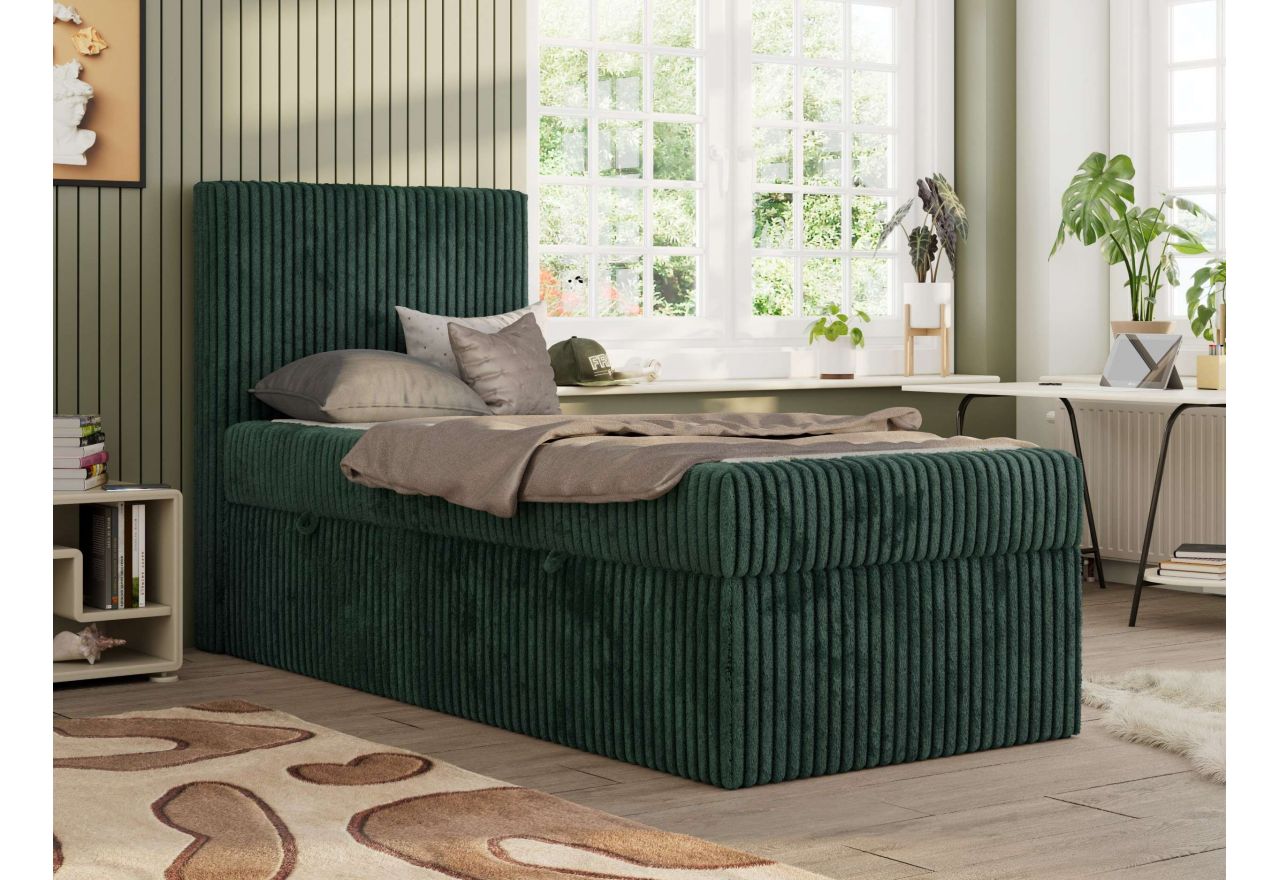 Łóżko kontynentalne TILIO 90x200 - H4 - ciemnozielony, sztruks - strona lewa