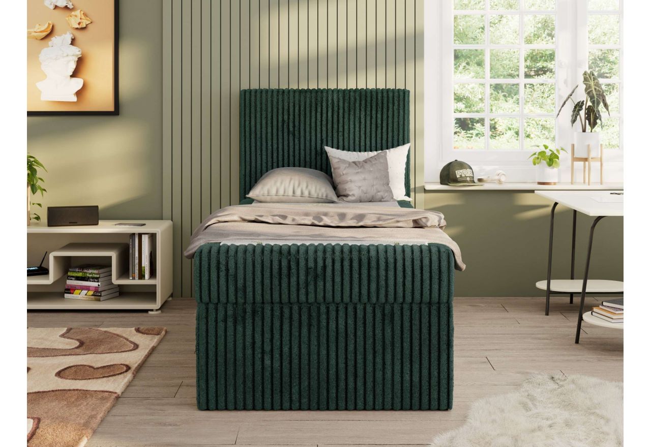 Łóżko kontynentalne TILIO 90x200 - H4 - ciemnozielony, sztruks - strona lewa