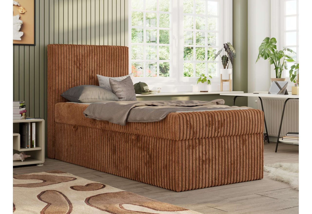 Łóżko kontynentalne TILIO 90x200 - H4 - pomarańczowy, sztruks - strona lewa