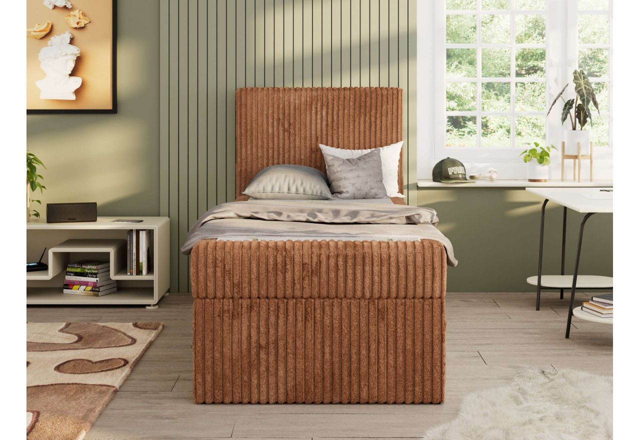 Łóżko kontynentalne TILIO 90x200 - H4 - pomarańczowy, sztruks - strona lewa