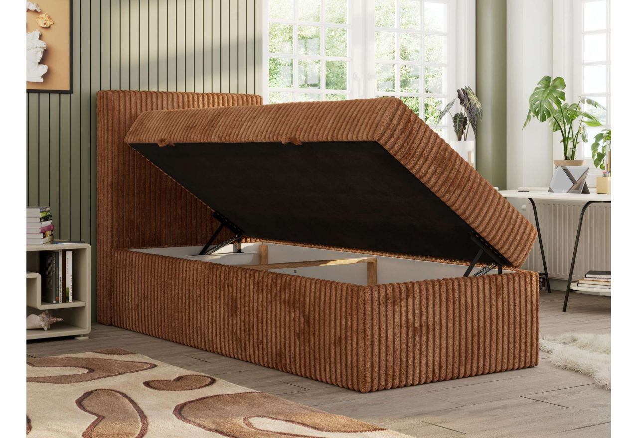 Łóżko kontynentalne TILIO 90x200 - H4 - pomarańczowy, sztruks - strona lewa