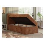 Łóżko kontynentalne TILIO 90x200 - H4 - pomarańczowy, sztruks - strona lewa