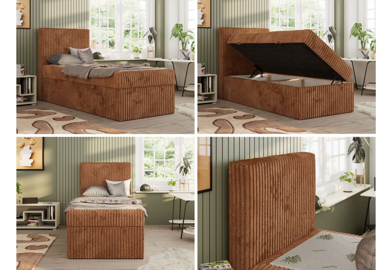 Łóżko kontynentalne TILIO 90x200 - H4 - pomarańczowy, sztruks - strona lewa