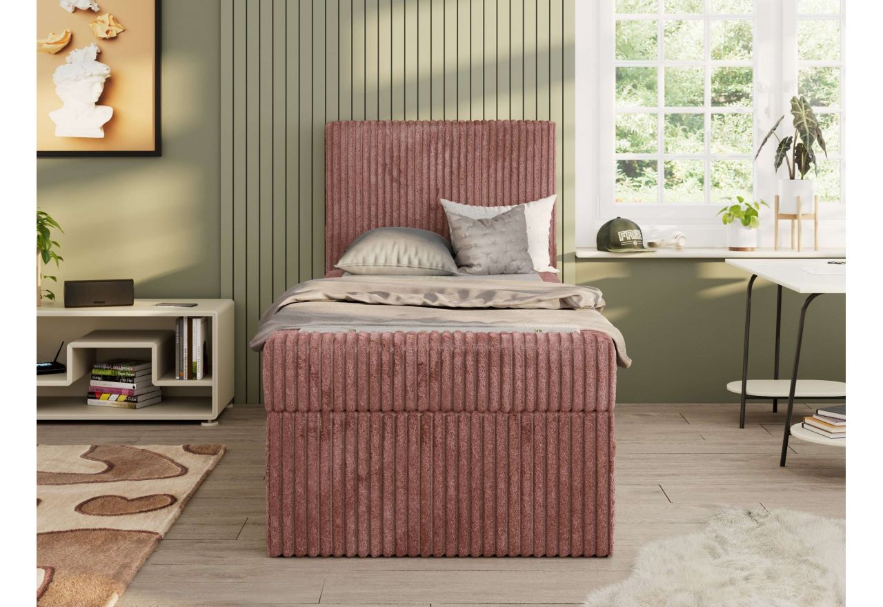 Łóżko kontynentalne TILIO 90x200 - H4 - różowy, sztruks - strona lewa