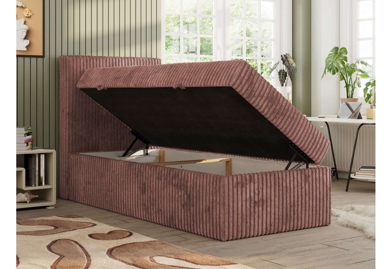 Łóżko kontynentalne TILIO 90x200 - H4 - różowy, sztruks - strona lewa