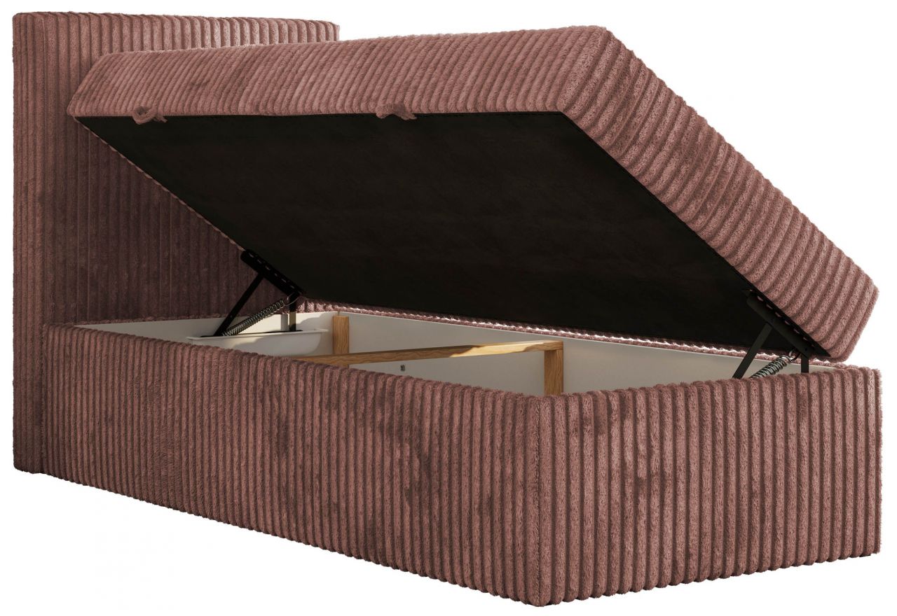 Łóżko kontynentalne TILIO 90x200 - H4 - różowy, sztruks - strona lewa