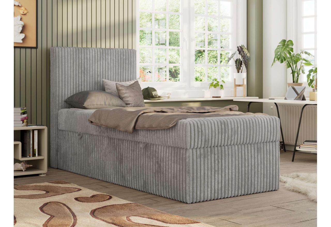 Łóżko kontynentalne TILIO 90x200 - H4 - jasnoszary, sztruks - strona lewa