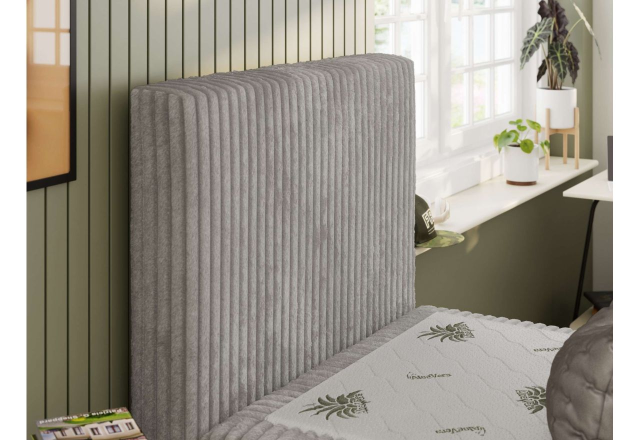 Łóżko kontynentalne TILIO 90x200 - H4 - jasnoszary, sztruks - strona lewa