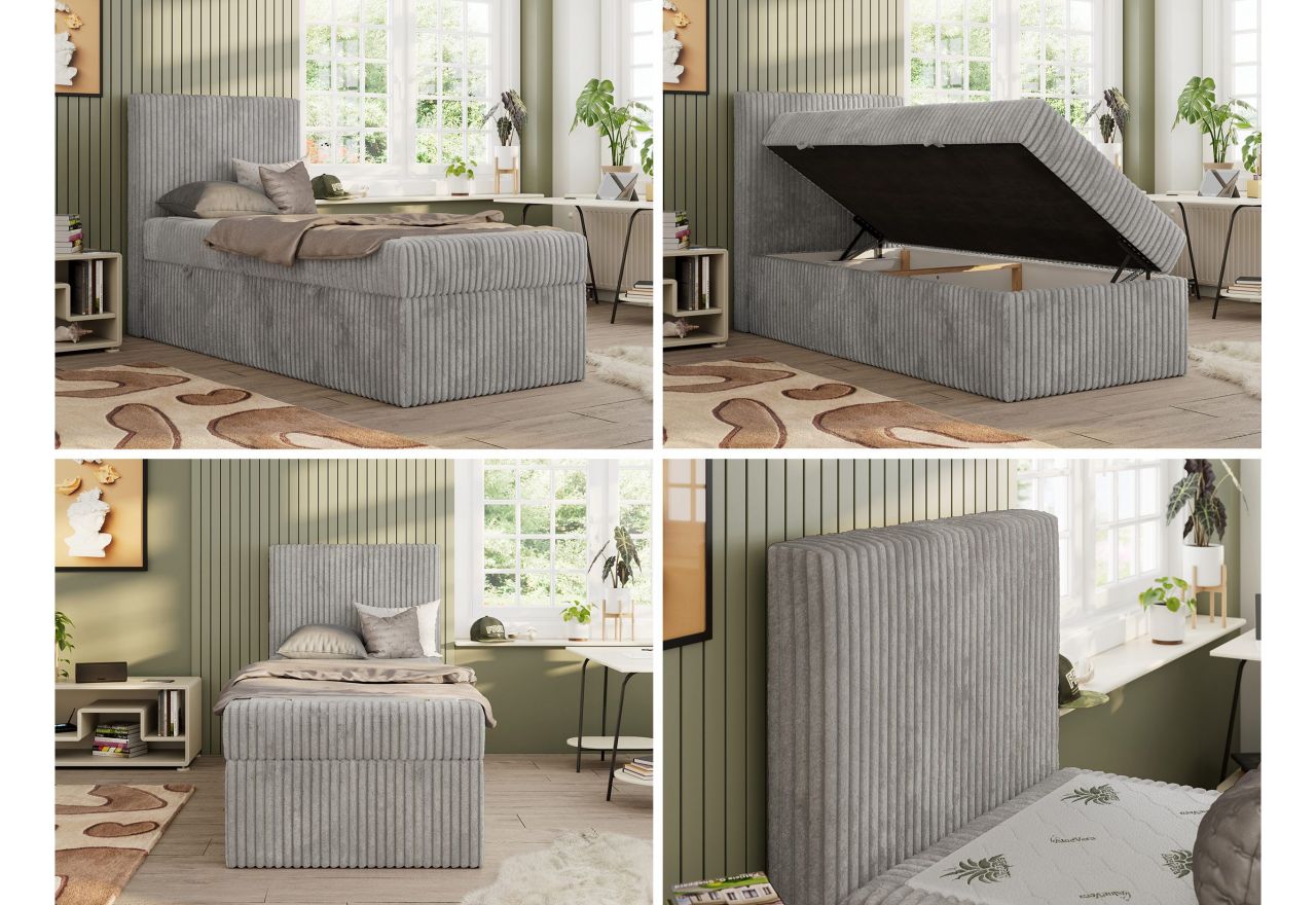 Łóżko kontynentalne TILIO 90x200 - H4 - jasnoszary, sztruks - strona lewa