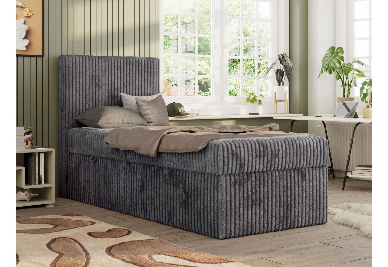 Łóżko kontynentalne TILIO 90x200 - H4 - ciemnoszary, sztruks - strona lewa