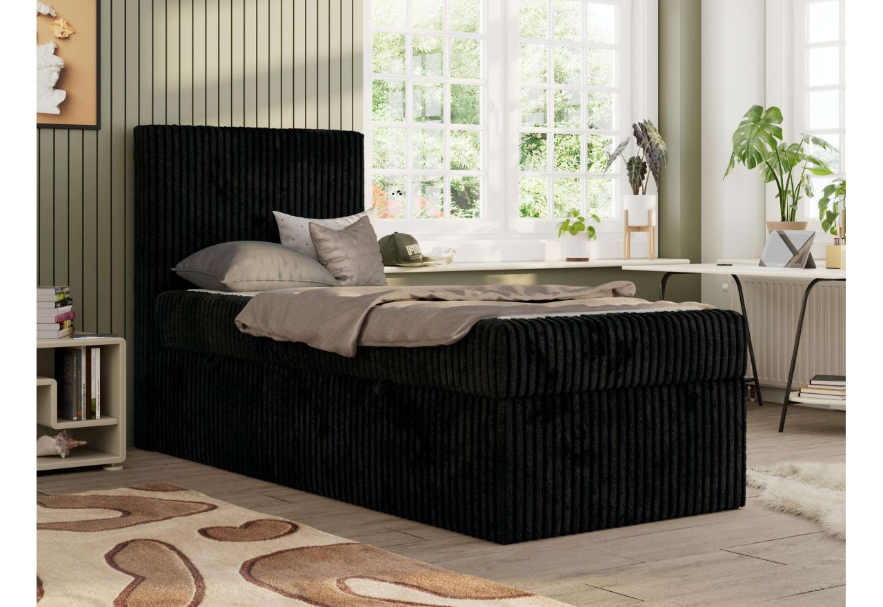 Łóżko kontynentalne TILIO 90x200 - H4 - czarny, sztruks - strona lewa