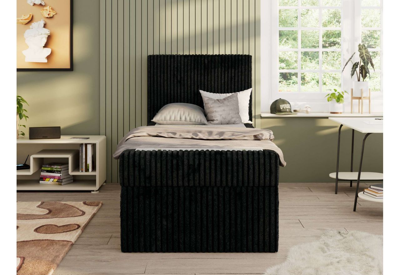 Łóżko kontynentalne TILIO 90x200 - H4 - czarny, sztruks - strona lewa