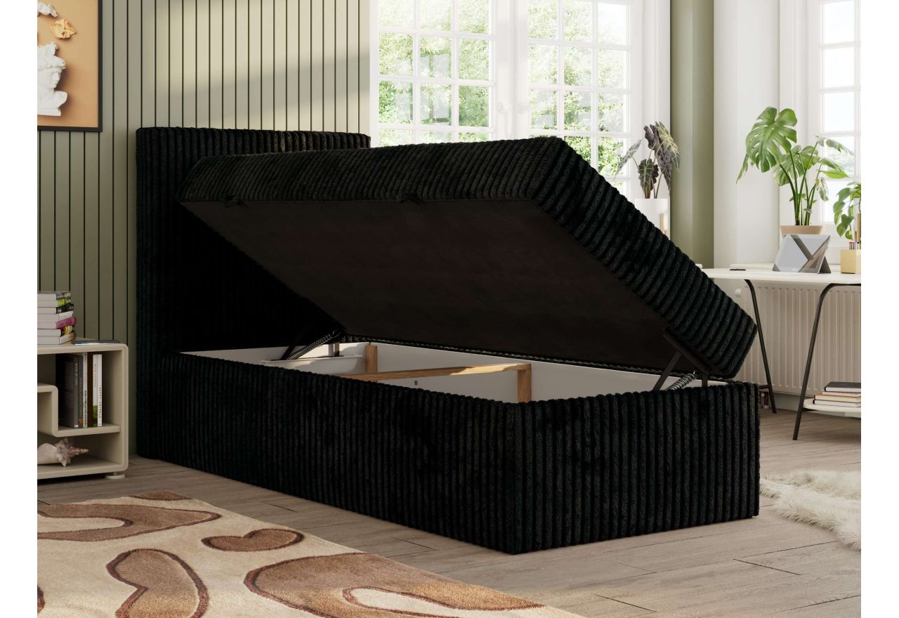 Łóżko kontynentalne TILIO 90x200 - H4 - czarny, sztruks - strona lewa