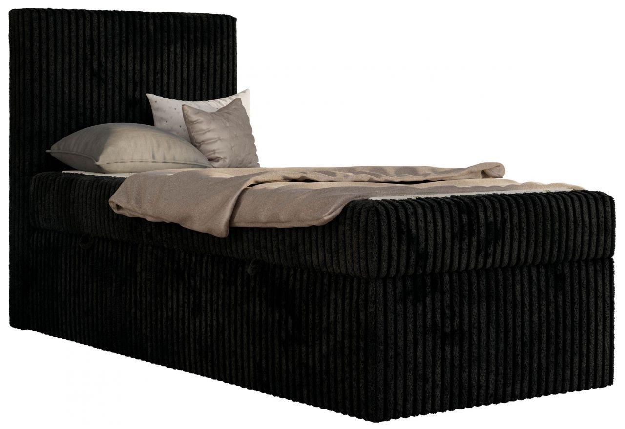 Łóżko kontynentalne TILIO 90x200 - H4 - czarny, sztruks - strona lewa