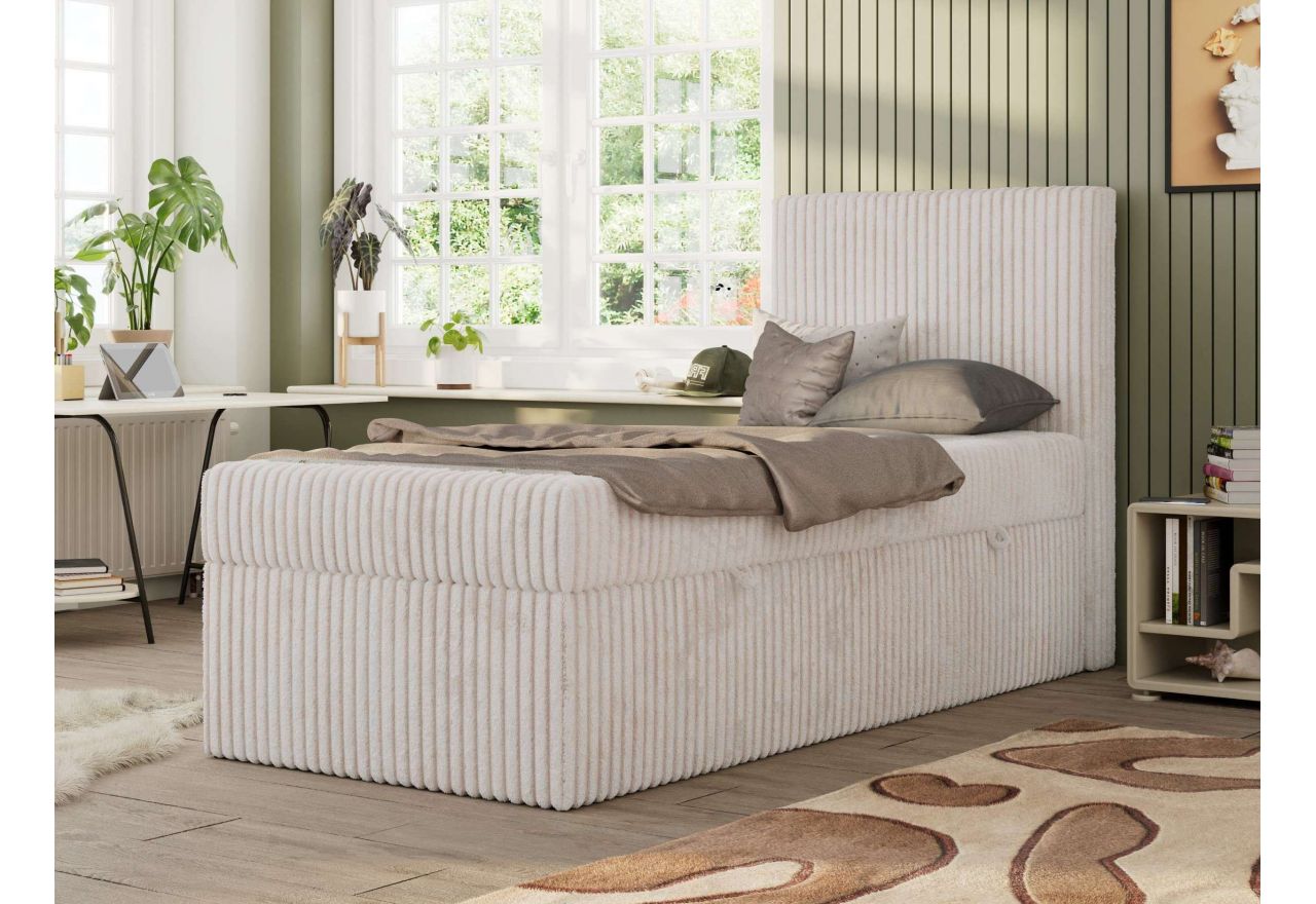 Łóżko kontynentalne TILIO 90x200 - H4 - beżowy, sztruks - strona prawa