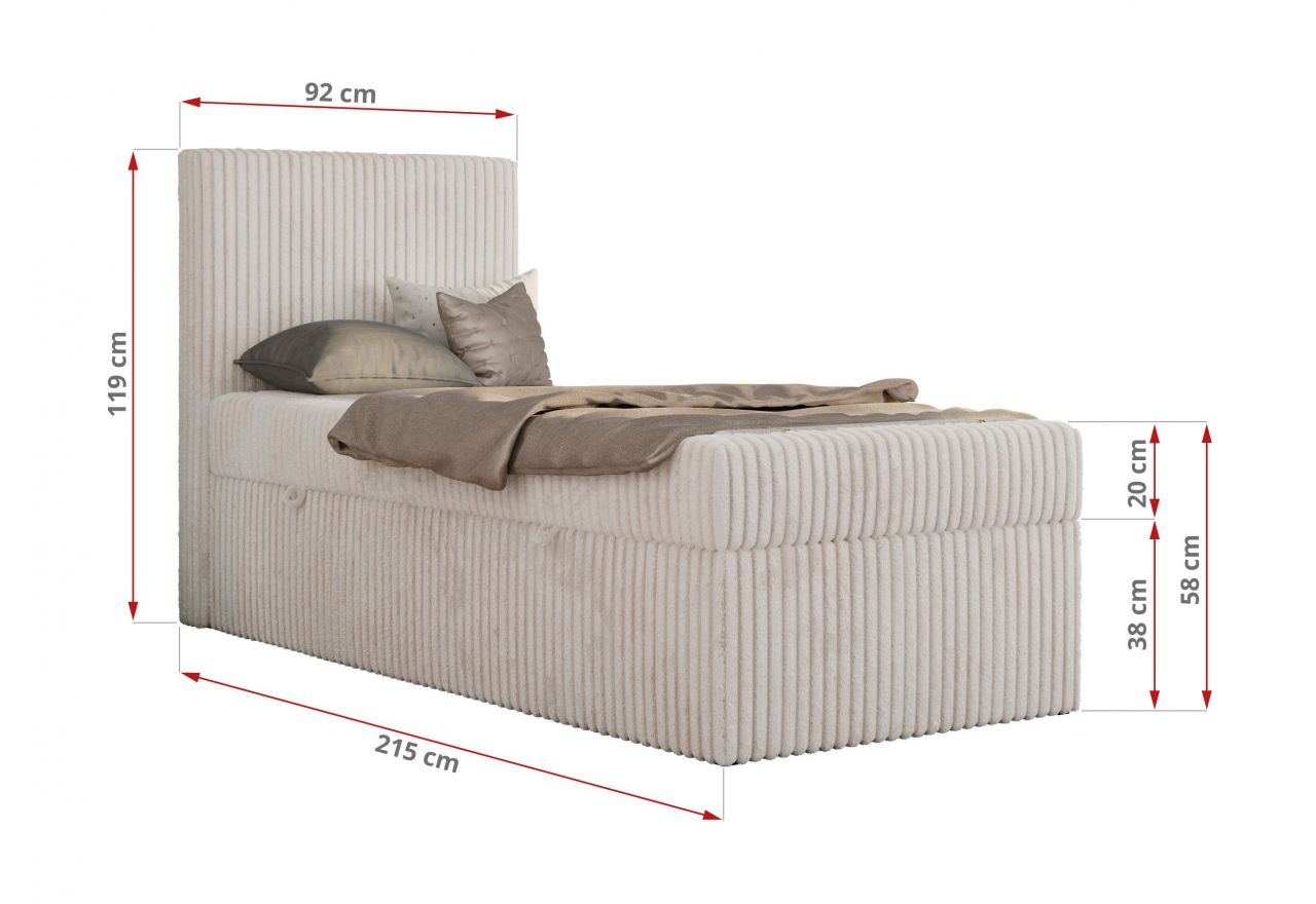 Łóżko kontynentalne TILIO 90x200 - H4 - beżowy, sztruks - strona prawa