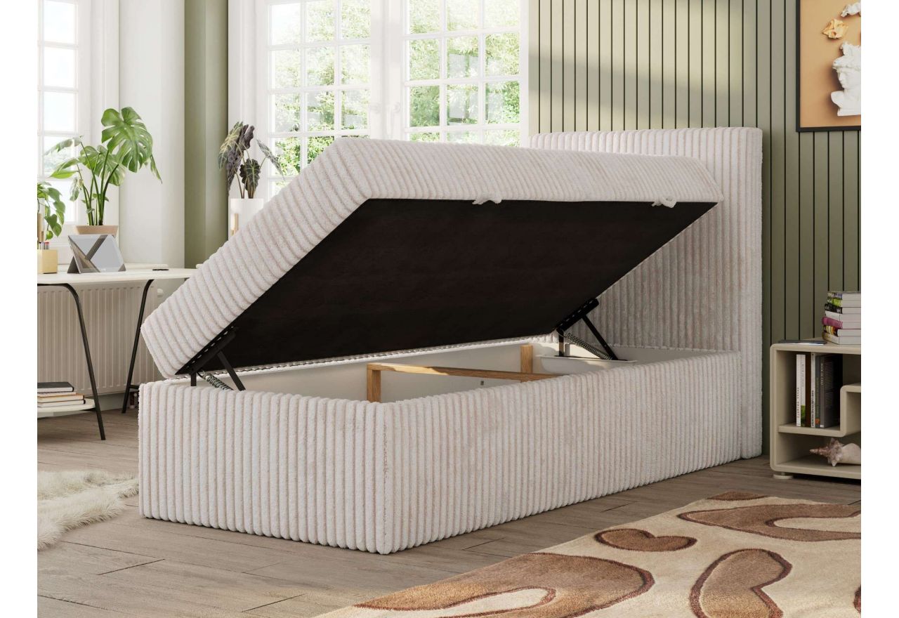 Łóżko kontynentalne TILIO 90x200 - H4 - beżowy, sztruks - strona prawa