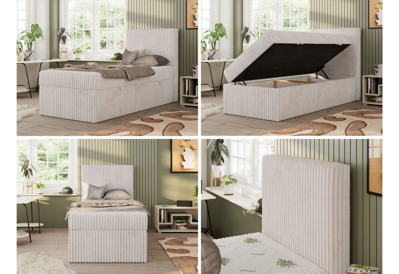 Łóżko kontynentalne TILIO 90x200 - H4 - beżowy, sztruks - strona prawa