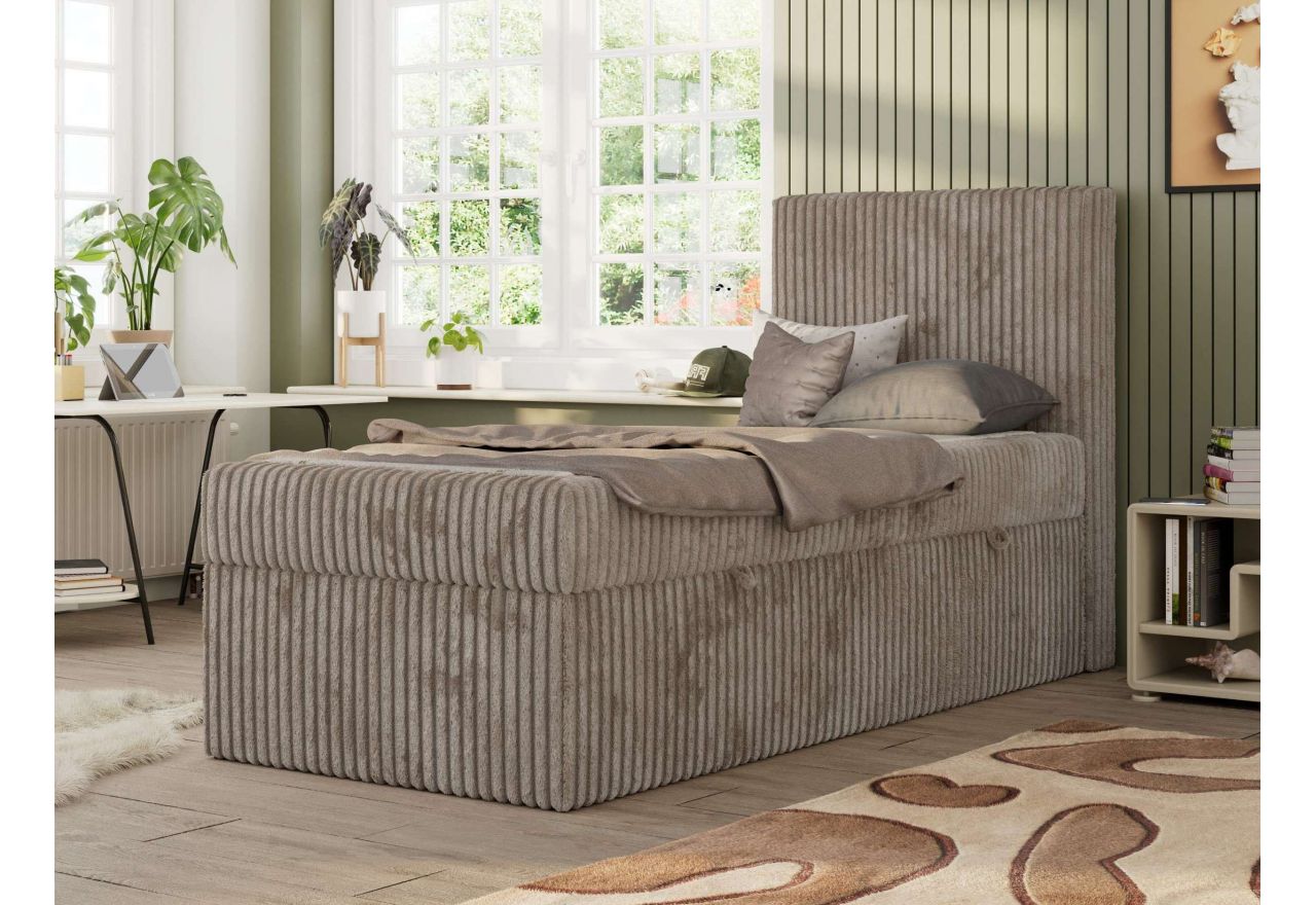 Łóżko kontynentalne TILIO 90x200 - H4 - jasnobrązowy, sztruks - strona prawa