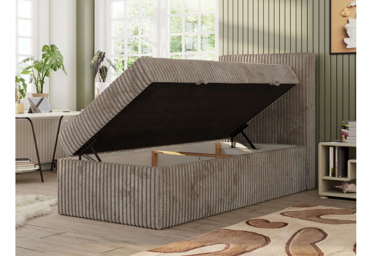 Łóżko kontynentalne TILIO 90x200 - H4 - jasnobrązowy, sztruks - strona prawa