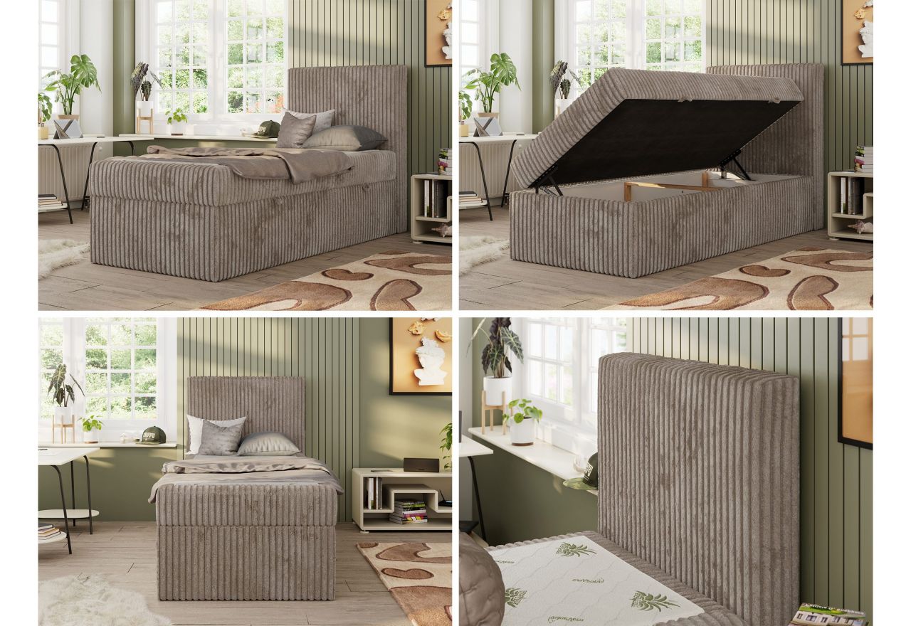 Łóżko kontynentalne TILIO 90x200 - H4 - jasnobrązowy, sztruks - strona prawa