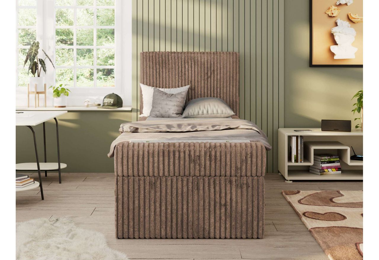 Łóżko kontynentalne TILIO 90x200 - H4 - brązowy, sztruks - strona prawa