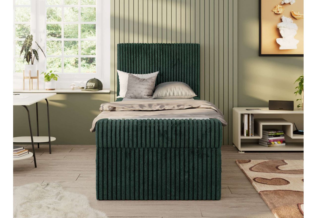 Łóżko kontynentalne TILIO 90x200 - H4 - ciemnozielony, sztruks - strona prawa