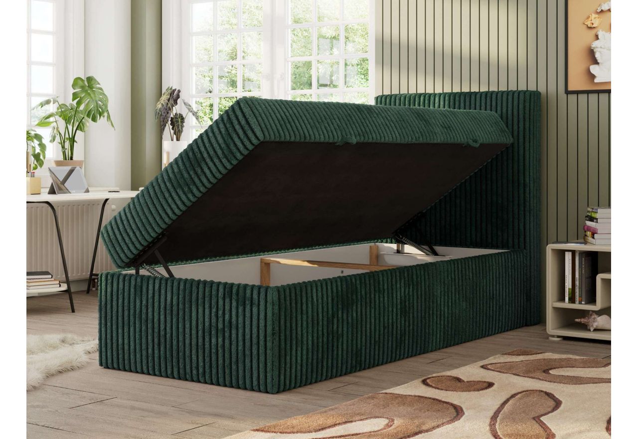 Łóżko kontynentalne TILIO 90x200 - H4 - ciemnozielony, sztruks - strona prawa