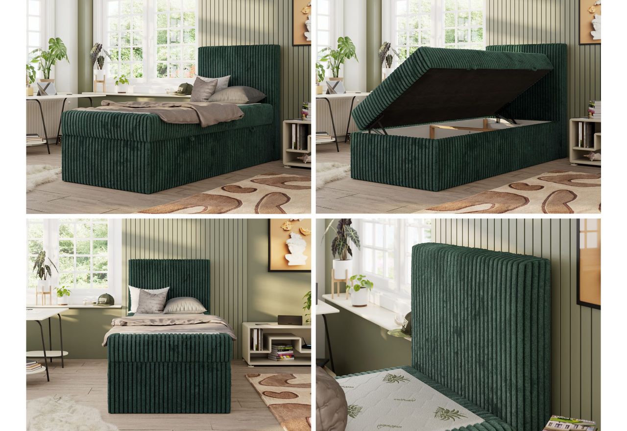 Łóżko kontynentalne TILIO 90x200 - H4 - ciemnozielony, sztruks - strona prawa