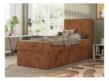 Łóżko kontynentalne TILIO 90x200 - H4 - pomarańczowy, sztruks - strona prawa