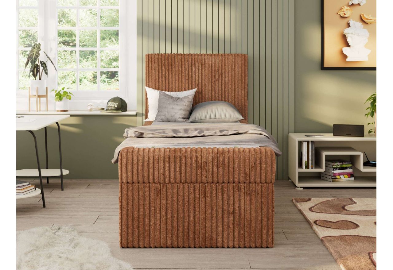 Łóżko kontynentalne TILIO 90x200 - H4 - pomarańczowy, sztruks - strona prawa