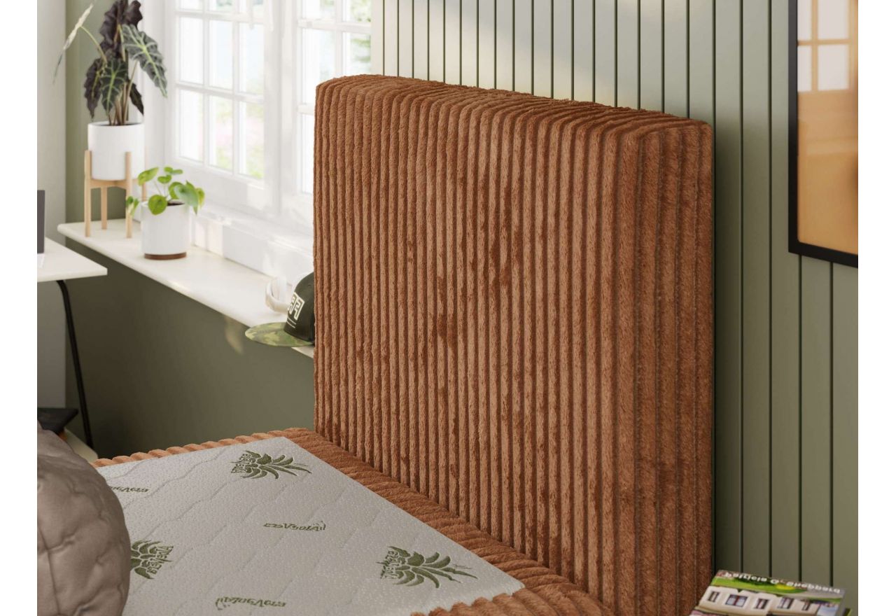 Łóżko kontynentalne TILIO 90x200 - H4 - pomarańczowy, sztruks - strona prawa