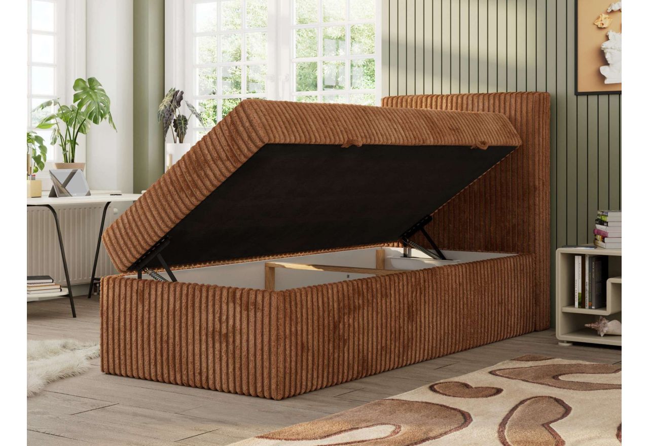 Łóżko kontynentalne TILIO 90x200 - H4 - pomarańczowy, sztruks - strona prawa