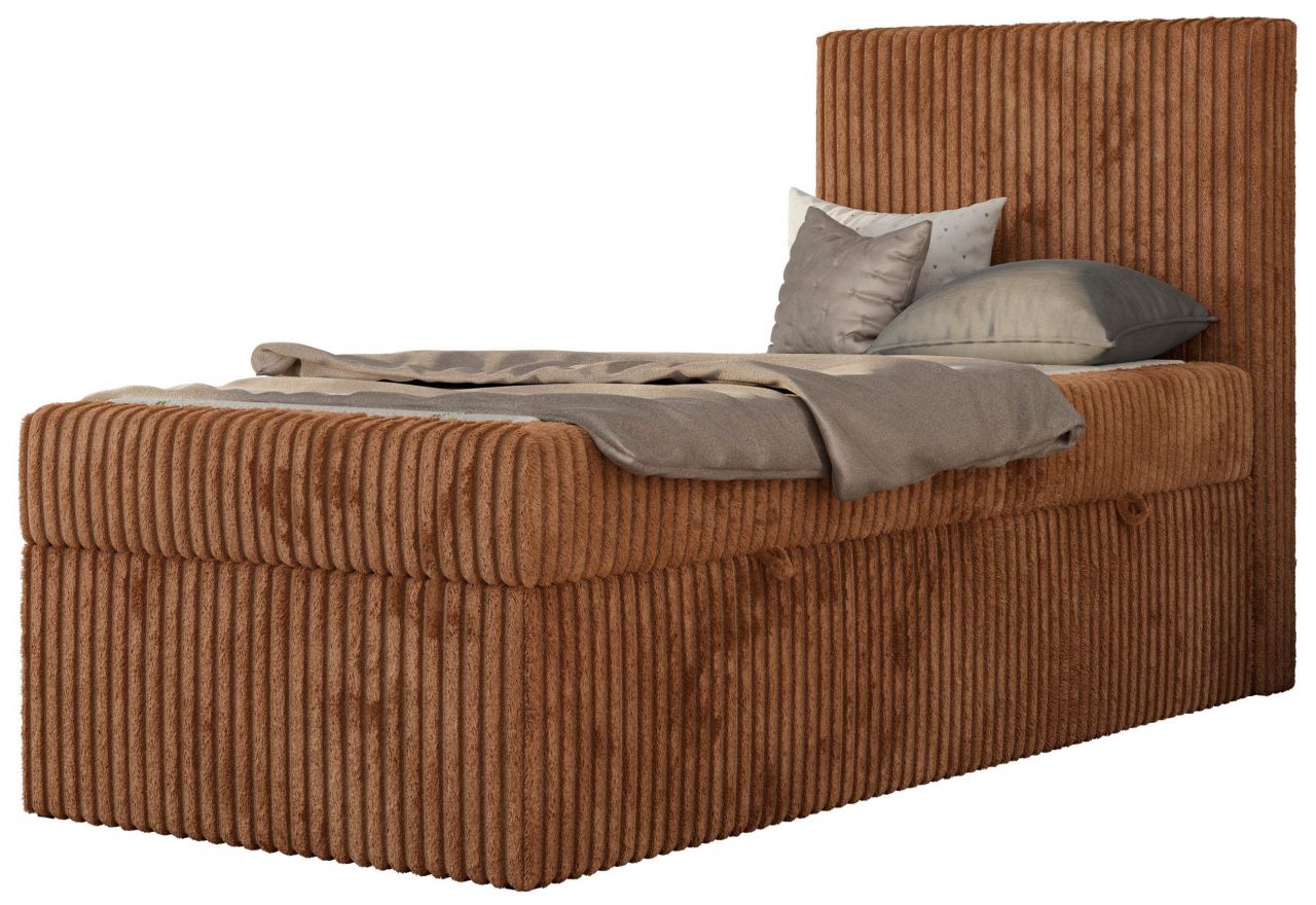 Łóżko kontynentalne TILIO 90x200 - H4 - pomarańczowy, sztruks - strona prawa