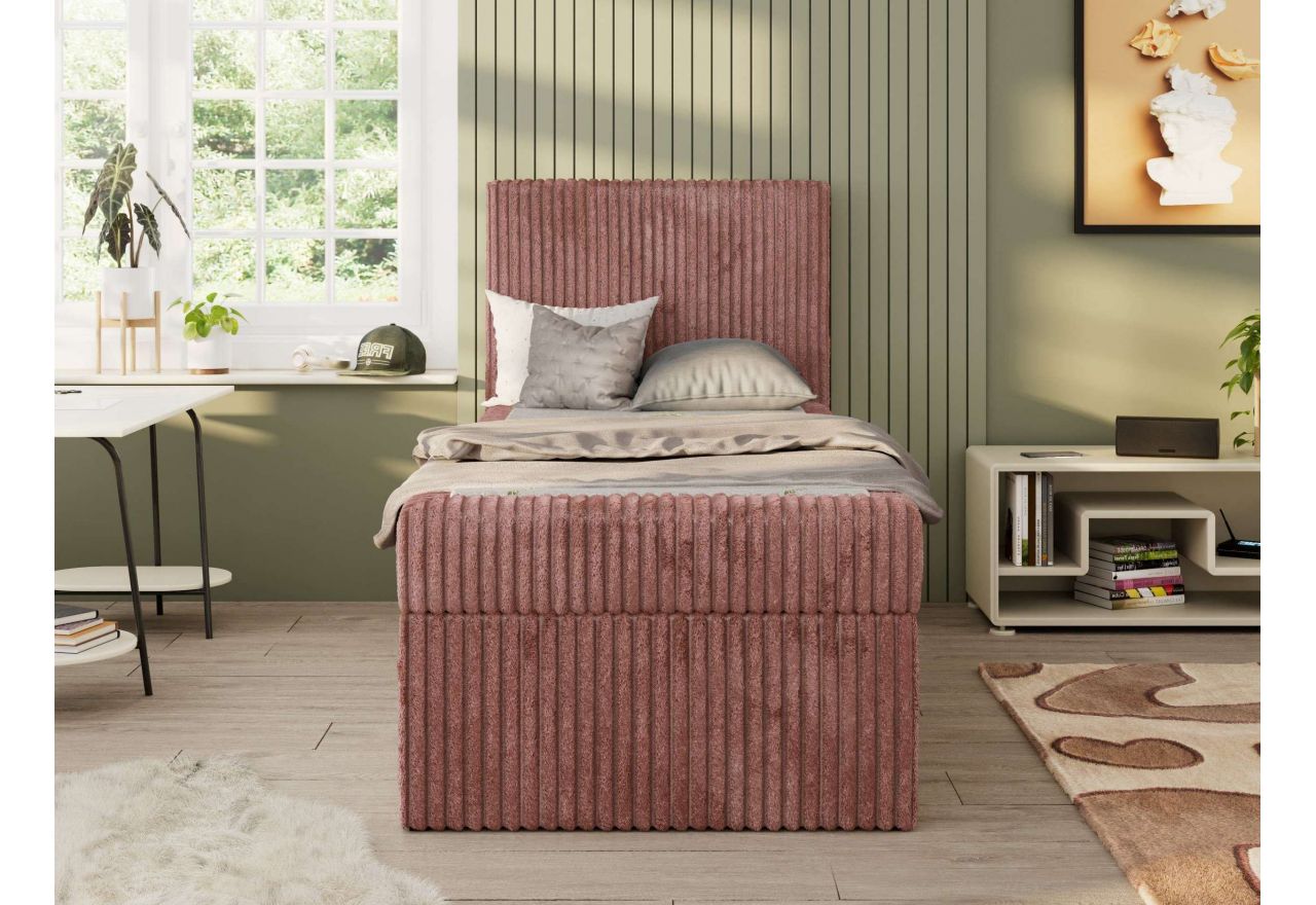 Łóżko kontynentalne TILIO 90x200 - H4 - różowy, sztruks - strona prawa