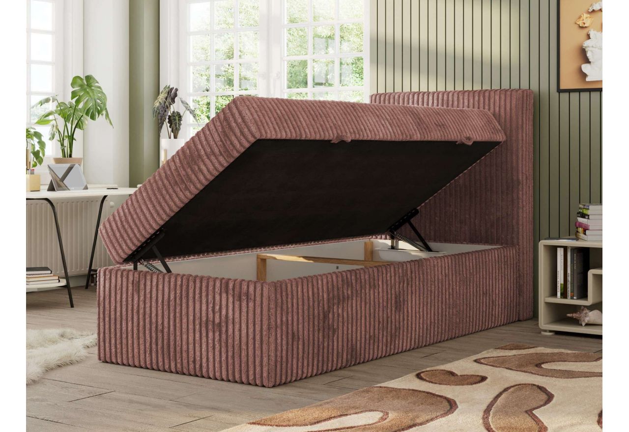 Łóżko kontynentalne TILIO 90x200 - H4 - różowy, sztruks - strona prawa